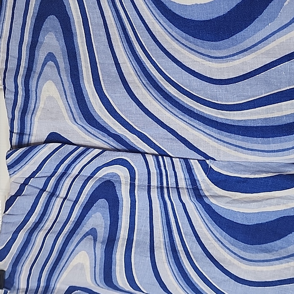 Zara Blue White High Waist Flare Slit Leg Wavy Swirl Linen Blend Pants - Picture 2 of 12